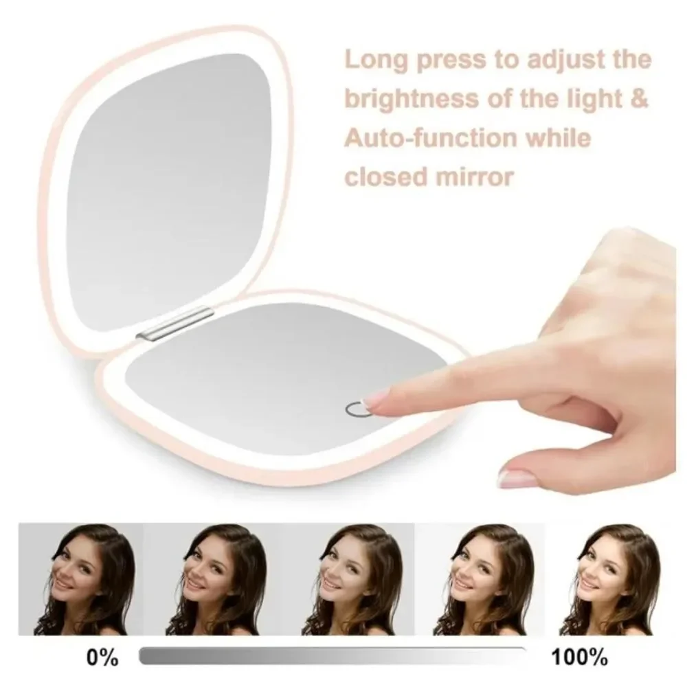 Compact Pink Portable Lighted LED Makeup Mirror 1X/10X Magnification NEW